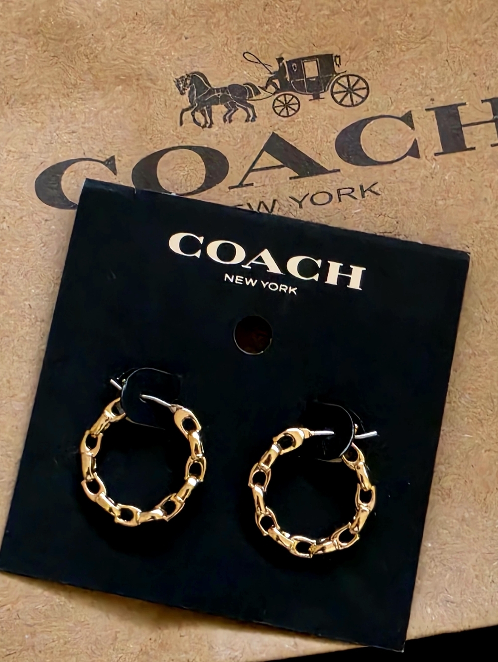 Coach Gold Link Hoop Earrings - Picture 3 of 5